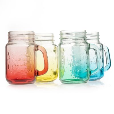 Professional Factory Fancy Colorful 16 oz Mason Jars 480 ml Drinkware Glass Mason Jar with Handle and tap 