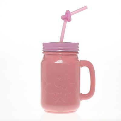 wholesale price fancy pink colors decorative mason jar 480 ml drinking mason jar 16oz glass mason jar 