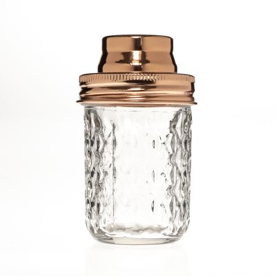 High Quality Embossed Crystal Food Beverage Container 200 ml Glass Mason Jar with Lids 