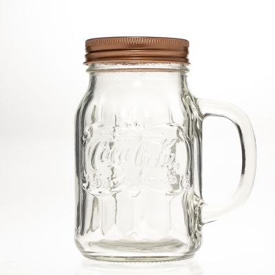 Large Capacity Food Beverage Storage Bottles 450 ml 15oz Empty Glass Mason Jar with Handle 