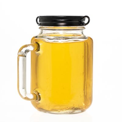 Large Capacity Square Shaped Beverage Bottles 600 ml 20 oz Glass Mason Jar with Handle 