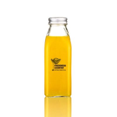 340ml 12oz 250g french square juice beverage packaging glass bottle with aluminum screw cap 
