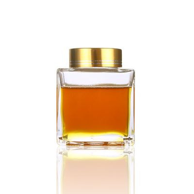 360ml 12oz screw gold lid transparent square glass honey bottle 500g 