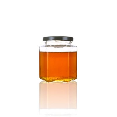 380ml cheap price empty hexagonal glass honey jam jars with screw lid 