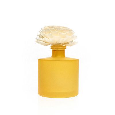 Room Fragrance Bottles Matte Orange Round Shaped 200ml Reed Diffuser Glass Bottle Frost 