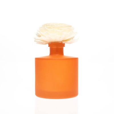 Room design Diffuser Bottles 200ml Cylinder Round Frosted Matte Orange Perfume Fragrance Bottle 