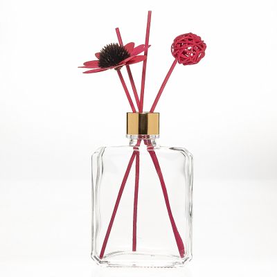 200ml 6.8oz Flat Square Shaped Clear Glass Bottles Aromatherapy Reed Diffuser Glass Bottle with Aluminum Cap 