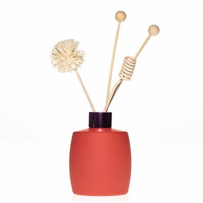 Custom Logo Design 250ml Empty Round Drum Shaped Frosted Orange Glass Aroma Oil Reed Diffuser Bottle 