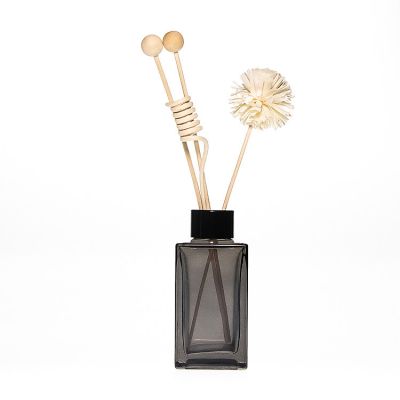 Wholesale 100ml Square Clear Black Empty Glass Perfume Diffuser Bottle with Reed Stick 