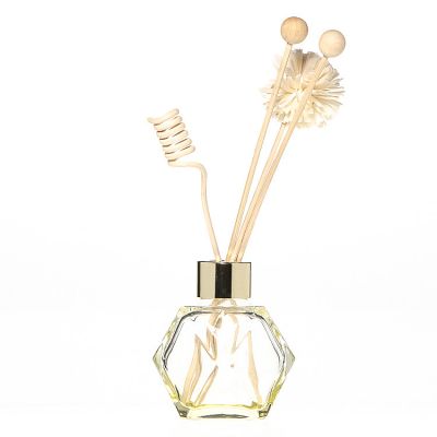 3oz Polyhedral Clear Yellow Empty reed diffuser bottle glass with aluminum coloured cap 