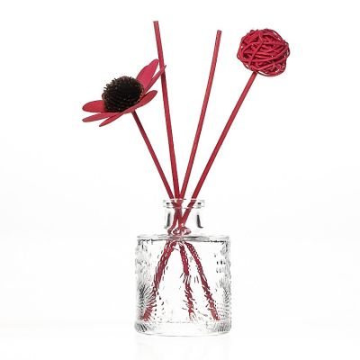 Home Decorative 115ml 4oz Empty Sculptured Pattern Vase Round Crystal Glass Fragrance Diffuser Bottle 