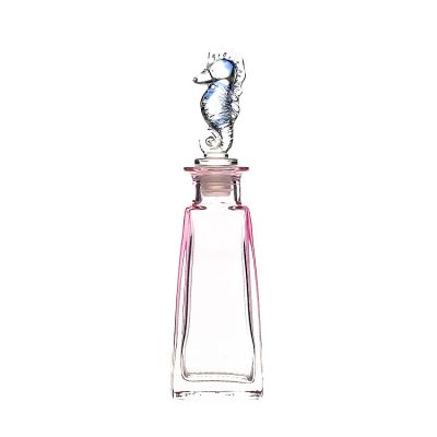 Manufacturer 100ml 3oz Square Shaped Pink Empty Glass Fragrance Diffuser Bottle with Glass Stopper 