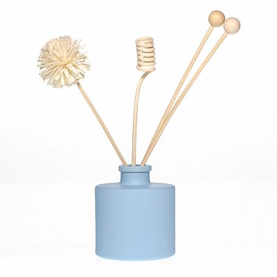 Manufacturer 100ml Empty Round Frosted Solid Blue 3oz Fragrance Diffuser Glass Bottle with Cork 
