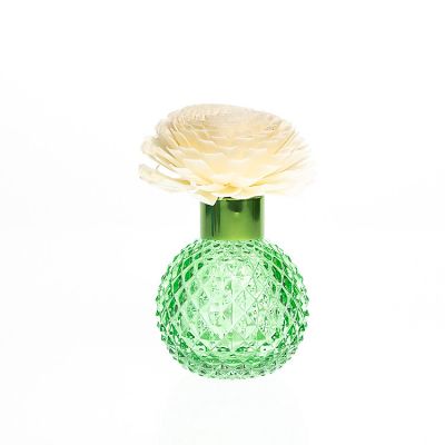 Room Air Freshener 120ml 220ml Round Embossed Fragrance Bottles Empty Glass Reed Diffuser Bottle with Gypsum Flower 