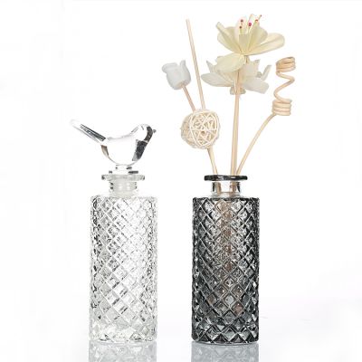 Manufacturer Fancy 150ml Clear Gray Crystal Empty Round Reed Diffuser Fragrance Bottle with Glass Lid 