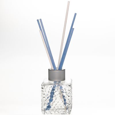 Home Air Fragrance Gift Bottle Square Shaped 80ml clear water cube glass diffuser bottles with Attar stick 