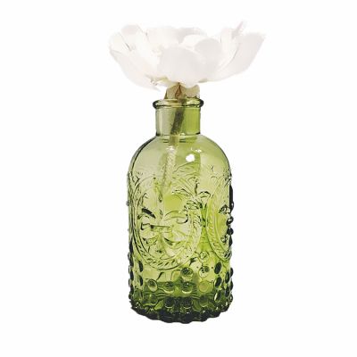 Round 220ml Fancy Embossed Pattern Engraving Colorful Empty Diffuser Glass Bottle 