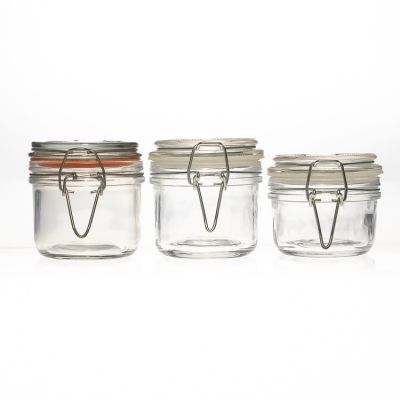 160ml 200ml airtight clip top glass food storage jar clear empty mason jar with glass flip lid