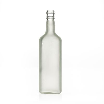 Customized Logo Brand Flat Square Frosted 700ml Wine Bottle Glass Whisky bottle