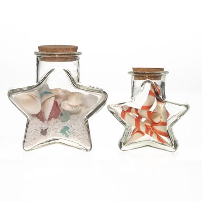 small star shaped wishing cork bottle Glass Jar with WWooden Cork Stopper for Candy 