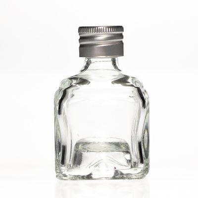 OEM ODM 50ml Small Square Thick Wall Crystal Clear Glass Spirit Bottle for Whisky , Vodka