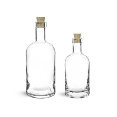 High Quality Vodka Packaging Big Belly 750ml Clear Empty Glass Spirit Wine Bottle with Stopper