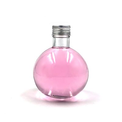 Custom spherical long neck 215ml clear glass soft drink bottle with screw aluminium cap