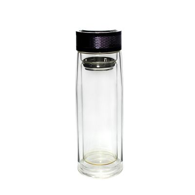 BPA FREE double wall pyrex borosilicate glass juice water bottle with tea strainer