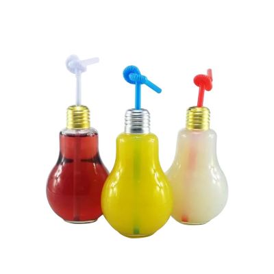 Wholesale bulb shaped glass jar 200ml 300ml 400ml fruit juice bottle with aluminum cap