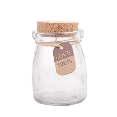 Transparent Sealed Pudding Glass Bottle Milk Water Bottle Yogurt Jars With Cork Lid