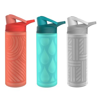 15oz Borosilicate Glass Water Bottle with Silicone Sleeve, Purity Glass Beverage Bottles