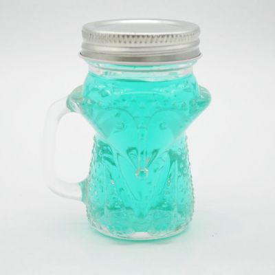 3oz animal shape glass mason jar with handle metal lid