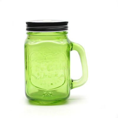 Green colored quilted mason jars 500 ml wide mouth