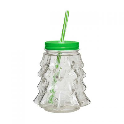 Deck the Halls 20 oz Clear Glass Christmas Tree Mason Jar 