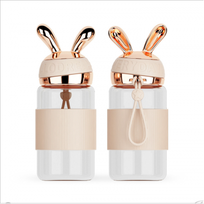 Cute Rabbit Cap Cartoon Glass Water Bottles