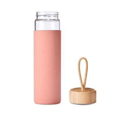 variable size cusomized logo single wall glass drink bottle with bamboo top