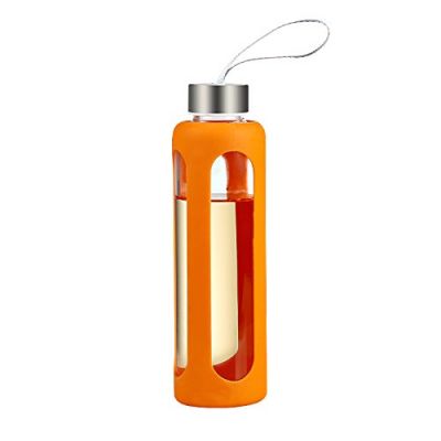 custom variable color 18oz sport outdoor borosilicate glass water bottle silicone sleeve 
