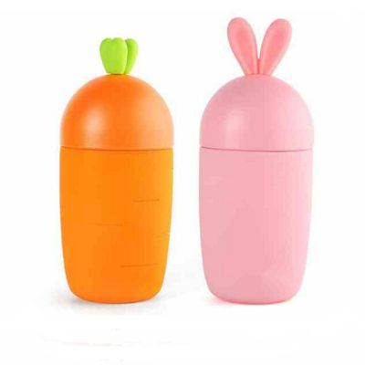 Hot sell portable 300ml cartoon lovely Carrots and rabbits glass water cup beverage bottle use for travel/office/home