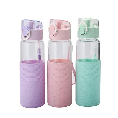 High Borosilicate glass Student water bottle with protective sleeves with Rope