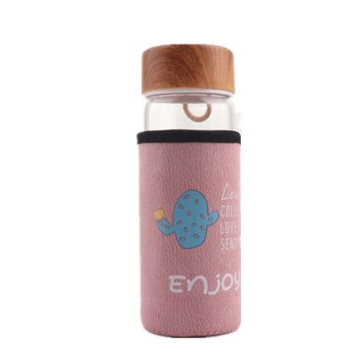 unbreakable private label glass water bottle with wooden lid