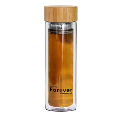 Double wall glass tea In fuser sport glass water bottle with bamboo lid