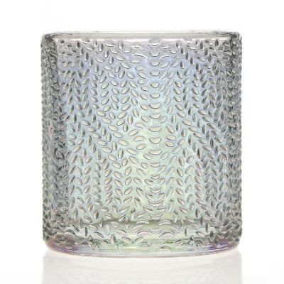 Fancy Luxury Design Pearlized 210ml Clear Embossed Crystal Candle Jars Round Glass Candle Holder for Candle Making