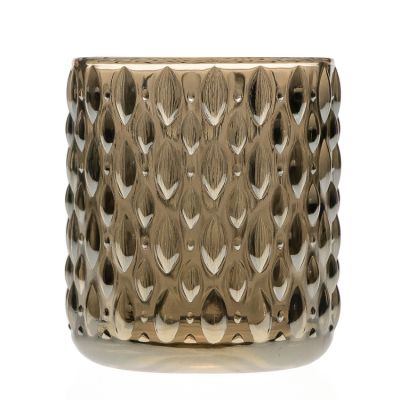 Luxury Design Coloured 260ml Round Glass Candle Holder Embossed Embossed Candle Jar