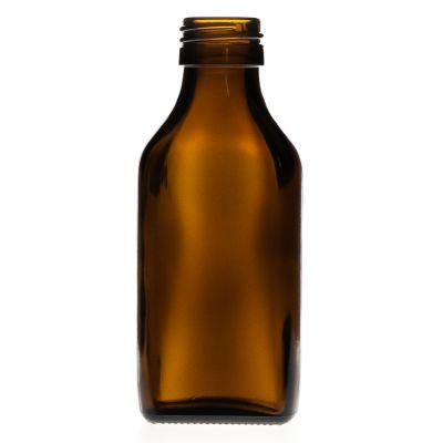 Pharmaceutical liquid Medicine Syrup Bottles 100ml rectangular amber glass bottle with silver cap