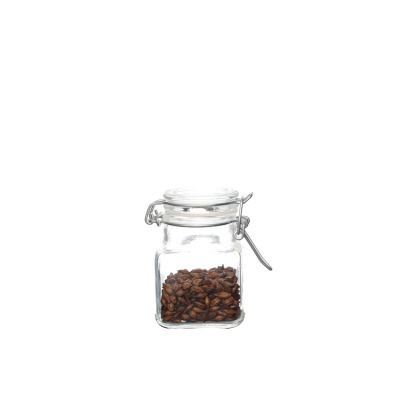 100ml Square glass storage jar clear glass cookie jar with clamp lids