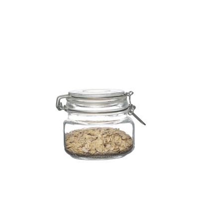 Wholesale wide mouth 500ml big glass storage jar Square shape clip top jar 