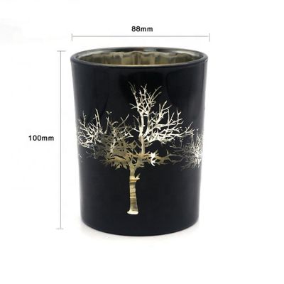 Christmas tree design electroplating black glass candle holder