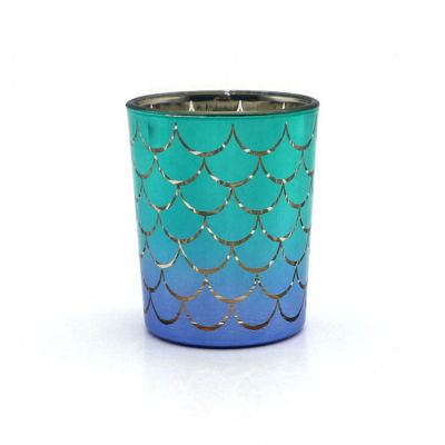 Fish scale round small colored glass tea light candle holder for decoration