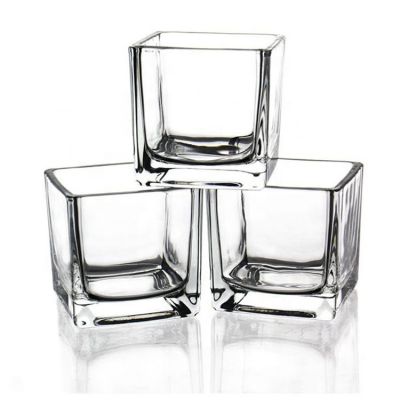 10oz Clear Square Glass Cube Vase Votive Candle Holder for decoration