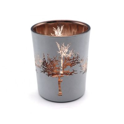 matte white empty christmas tree printing glass tealight candle holder